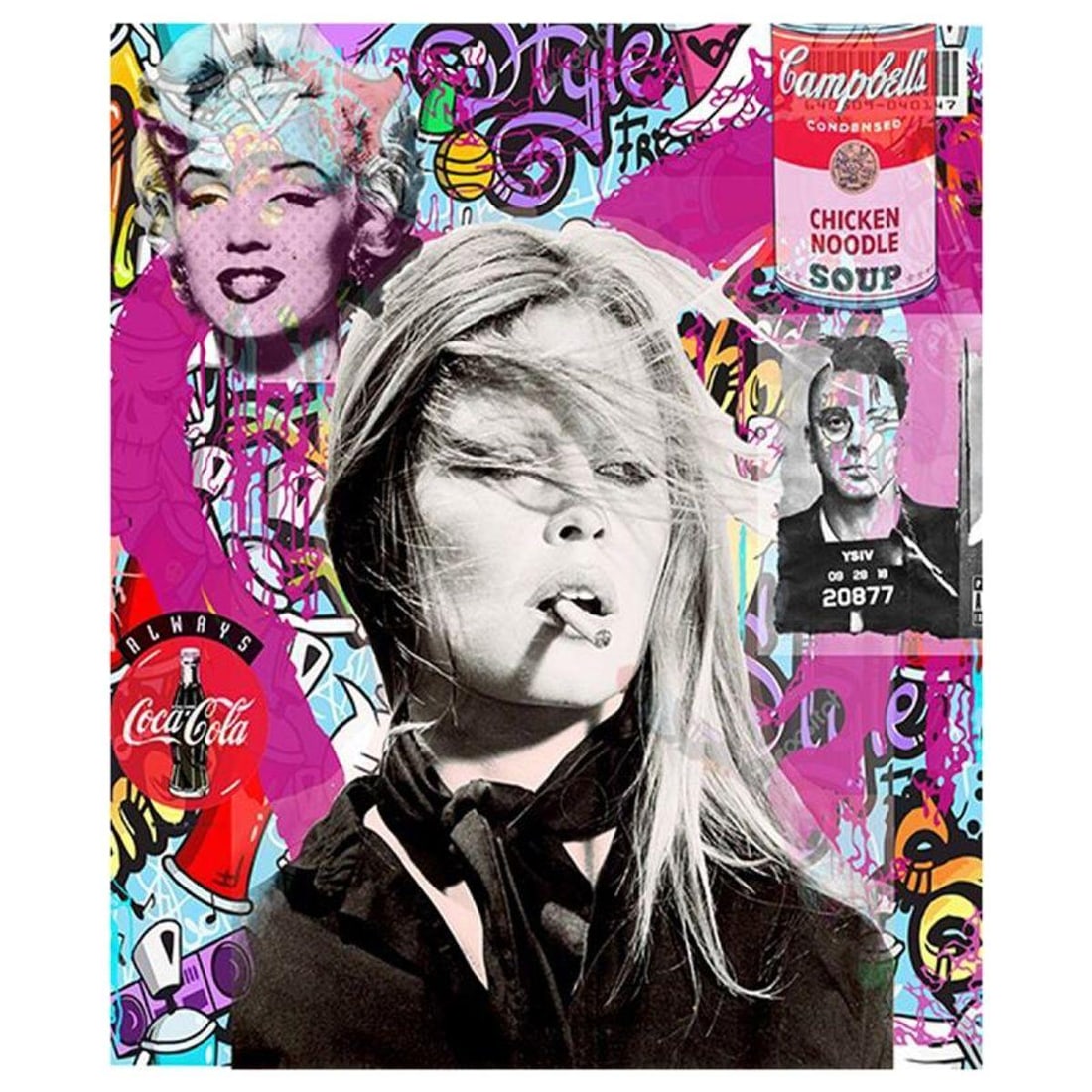 Jozza, "Brigitte" Unique Mixed Media on Canvas, Hand Signed with Letter of Authenticity.: "Brigitte" is a unique mixed media acrylic embellished with glitter dust on gallery wrapped canvas by Jozza. Hand Signed by the artist and titled in verso, the piece comes with a letter of authenticit