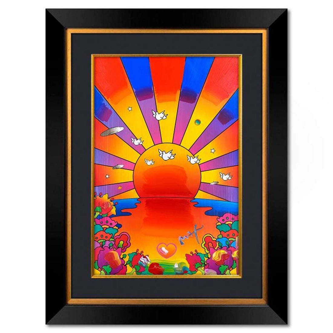 Peter Max, "Sunrise 2000" Framed One-of-a-Kind Mixed Media, Hand Signed with Registration Number (1 of 2)