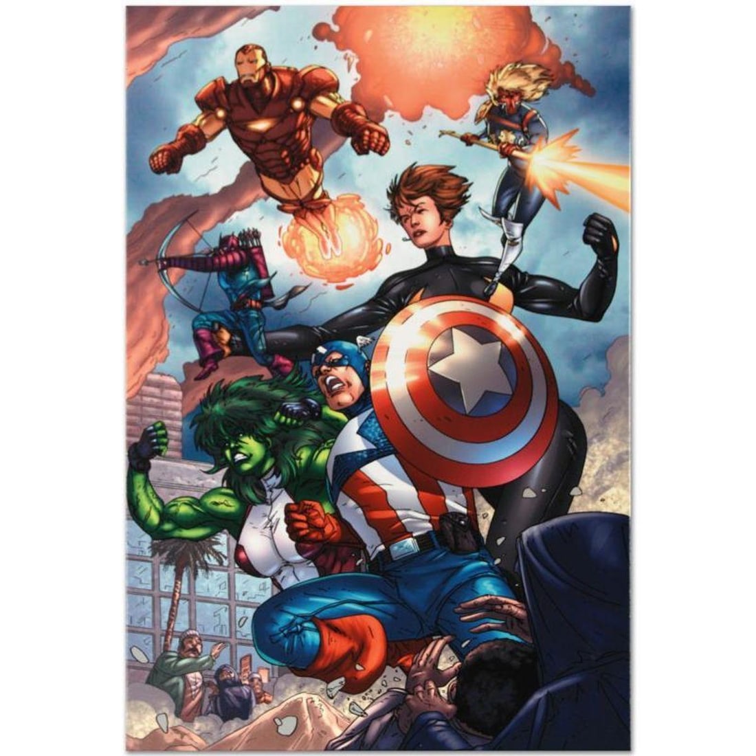 Marvel Comics "Avengers #84" Numbered Limited Edition Giclee on Canvas by Scott Kolins with COA.: A piece of comic book history, this limited edition, from original art by Scott Kolins, depicts Lionheart, Hawkeye, Iron Man, Captain America, She-Hulk and Wasp. Kolins' interest in drawing and comics