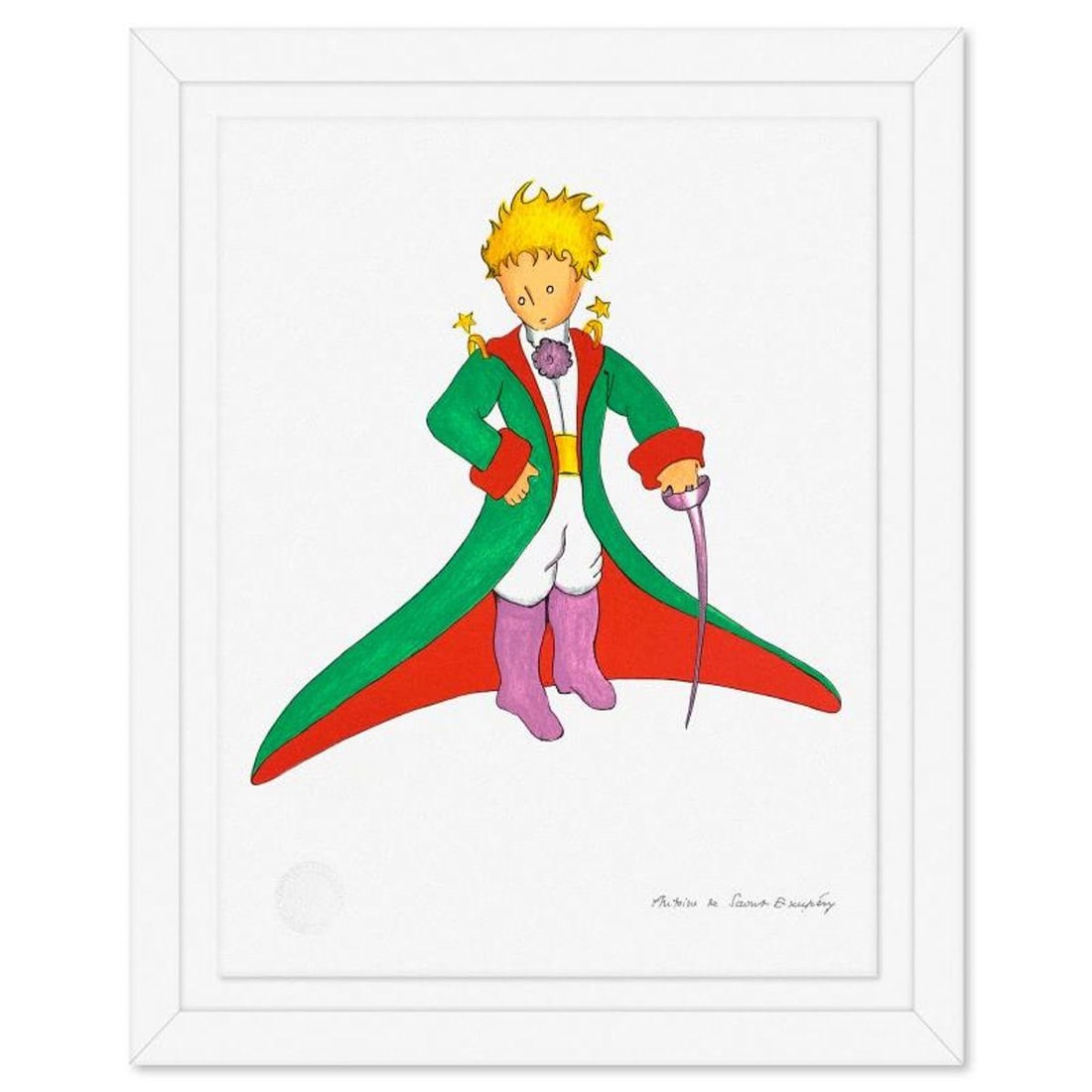 Antoine de Saint-Exupery 1900-1944 (After), "The Little Prince In His Suit" Framed Limited Edition: The Little Prince In His Suit is a limited edition lithograph on paper by Antoine de Saint-Exupery 1900-1944 (After), bearing the plate signature of the artist.This piece comes from an edition of 300