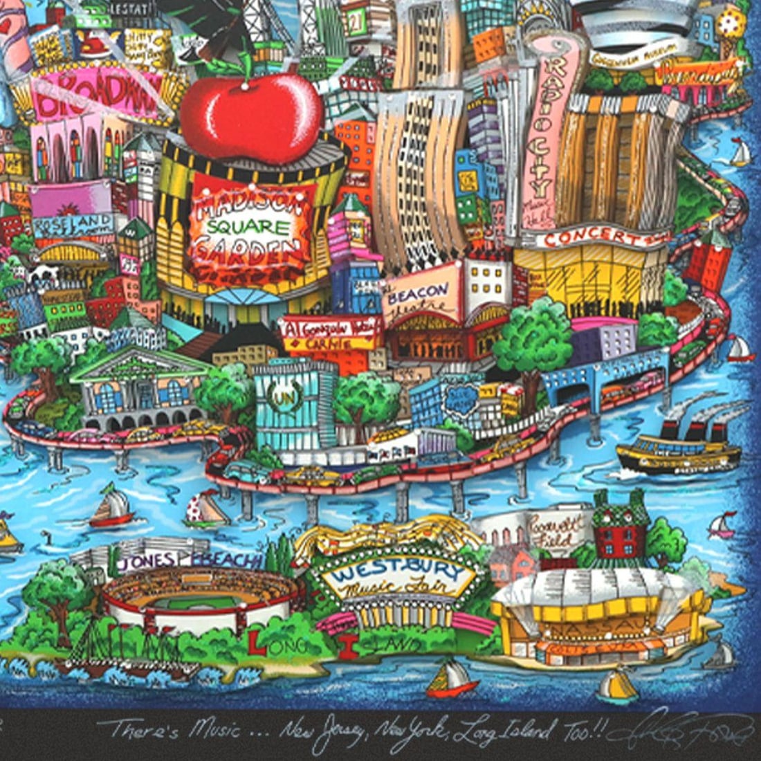 Charles Fazzino- 3D Construction Silkscreen Serigraph "There's Music: New Jersey, New York, Long - 2