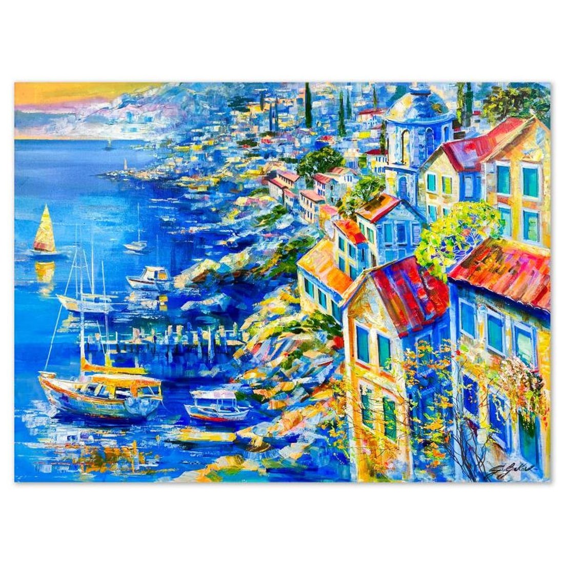 Vadik Suljakov, "Italian Coastal" Original Oil Painting on Canvas, Hand Signed with Letter of (1 of 2)