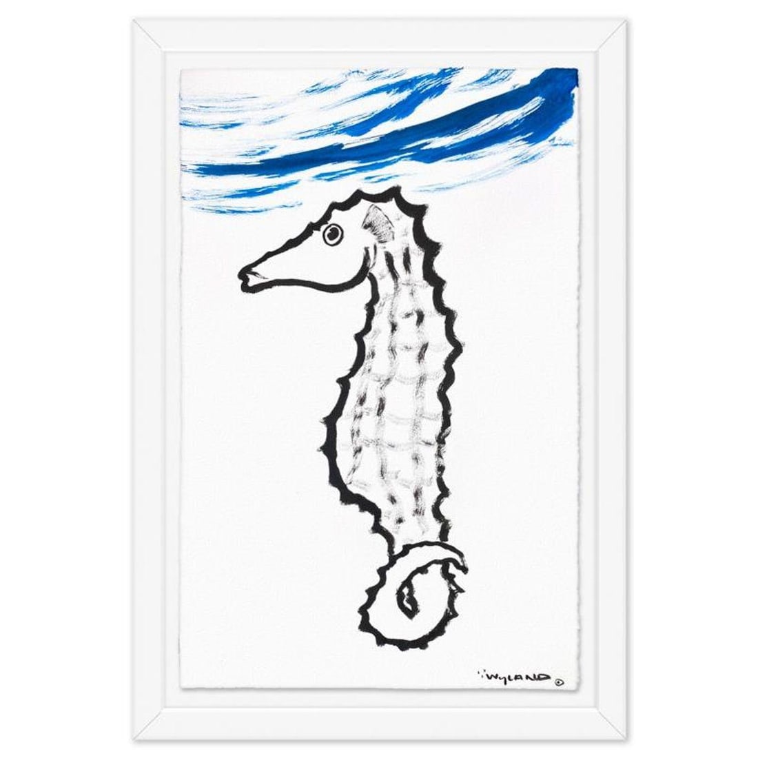 Wyland, "Sea Horse" Framed Original Sumi Ink Painting, Hand Signed with Letter of Authenticity.: "Sea Horse" is an original sumi ink painting on paper by Wyland, hand signed by the artist. This piece comes custom framed. Includes Letter of Authenticity. Measures approx. 46" x 32" (frame), 40" x 2