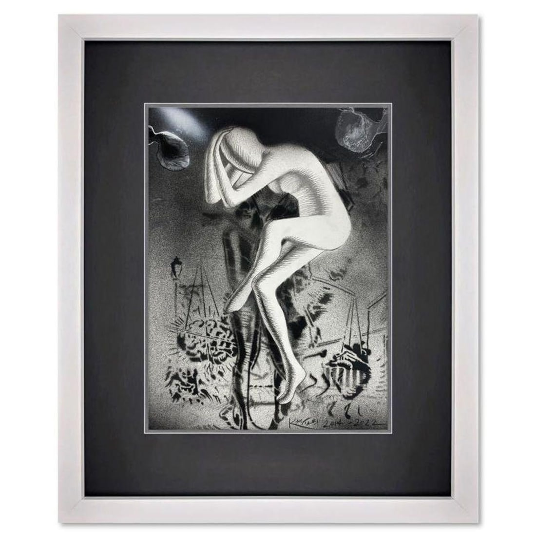 Mark Kostabi, "The Discount Price of Liberty" Framed Original Mixed Media Drawing on Paper, Hand: "The Discount Price of Liberty" is an original mixed media drawing on paper by Mark Kostabi, hand signed by the artist. This piece comes custom framed. Includes Certificate of Authenticity. Measures a