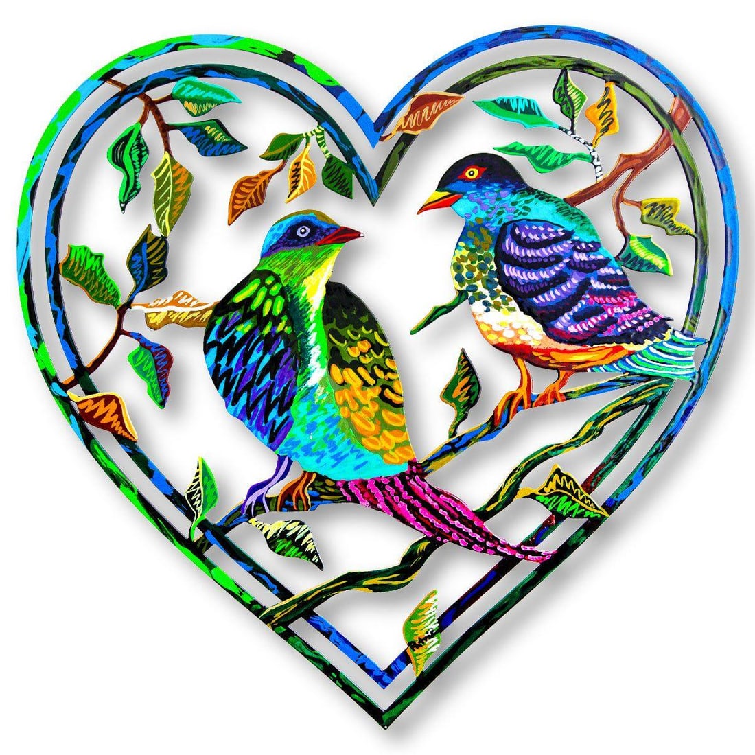 Patricia Govezensky- Original Painting on Laser CutÂ Steel "Love Birds" (1 of 2)
