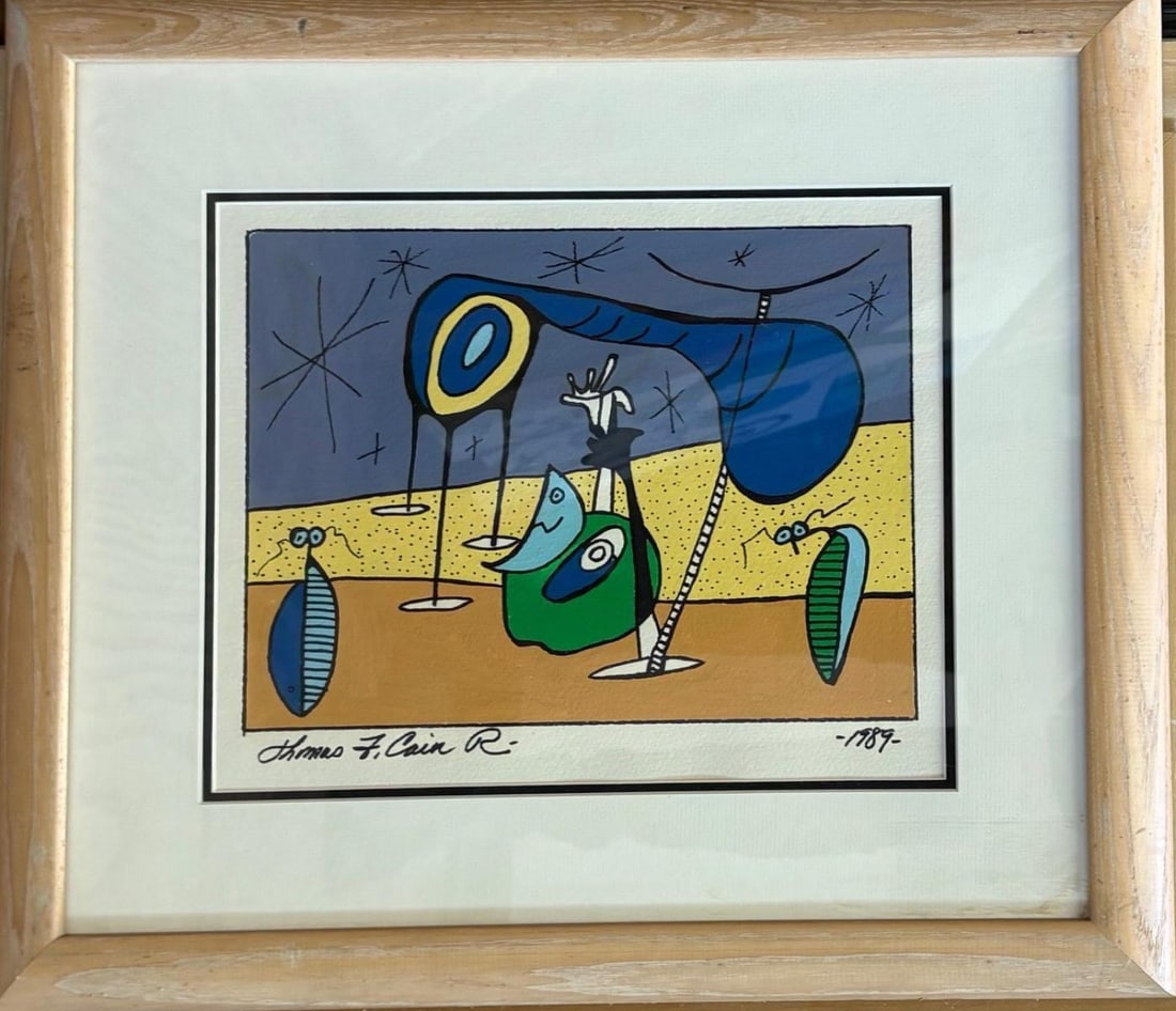 Thomas Cain- Original acrylic painting on paper: Artist: Thomas Cain. Medium: Original acrylic painting on paper. Measures approx. 20" x 24" (framed). Signature: Hand signed. Reference#: 87180.