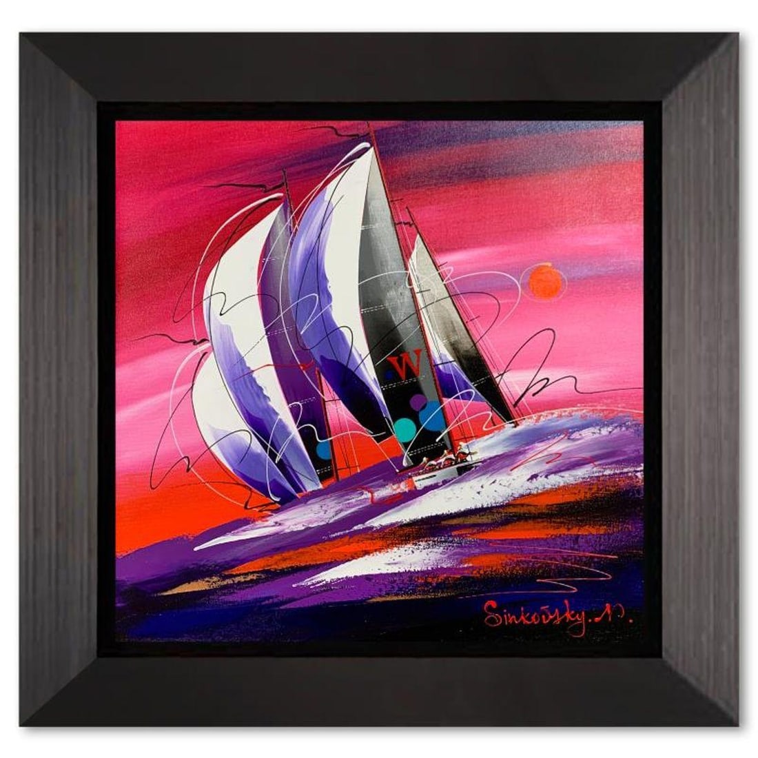 Natalia Sinkovsky, Framed Hand Signed Original Painting on Canvas with Letter Authenticity.: This is a custom framed original acrylic painting on canvas by Natalia Sinkovsky. Hand signed by the artist, the piece includes letter of authenticity. Measures approximately 25" x 25" (framed), 20" x