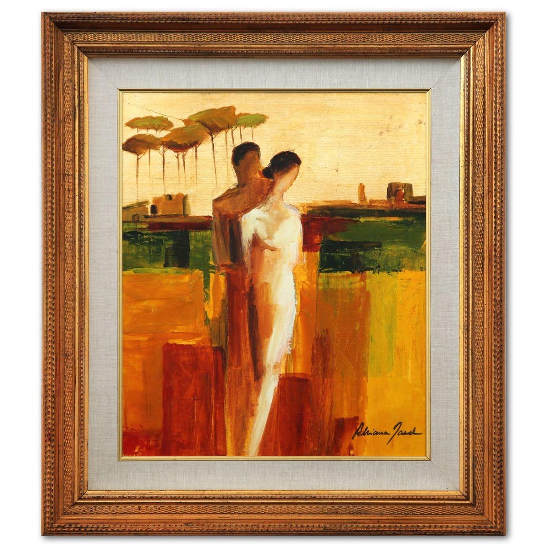 Adriana Naveh- Original Oil on Masonite: Artist: Adriana Naveh. Medium: Original Oil on Masonite. Size: 24" x 19". Measures approx. 33" x 29" (framed). Signature: Hand Signed. Additional: Minor damages to the frame.. Reference#: 74563.