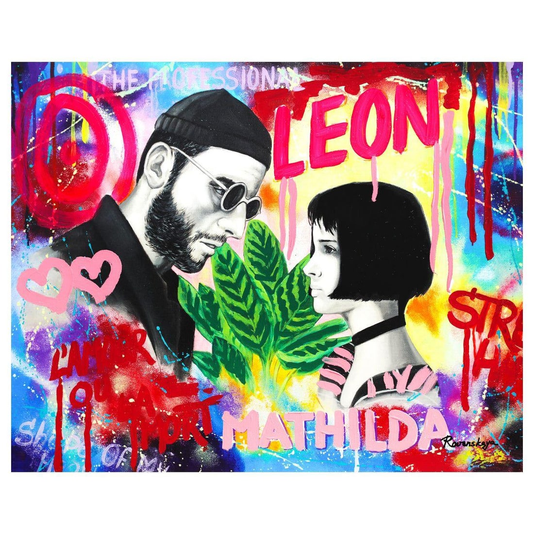 Nastya Rovenskaya- Mixed Media "Leon": Artist: Nastya Rovenskaya. Medium: Mixed Media. Title: Leon. Size: 24" x 30". Signature: Hand signed. Certificate of Authenticity: Is included. Reference#: 37287.