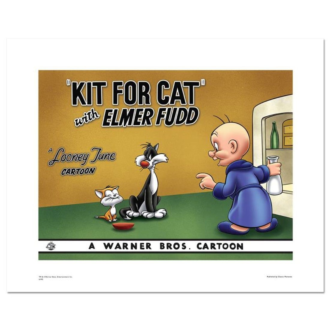 Kit for Cat Numbered Limited Edition Giclee from Warner Bros. with Certificate of Authenticity.: Kit for Cat is a limited edition giclee on paper from Warner Bros. featuring iconic Looney Tunes characters. The art was taken from an original Lobby Card used to promote "Kit for Cat" released in 194