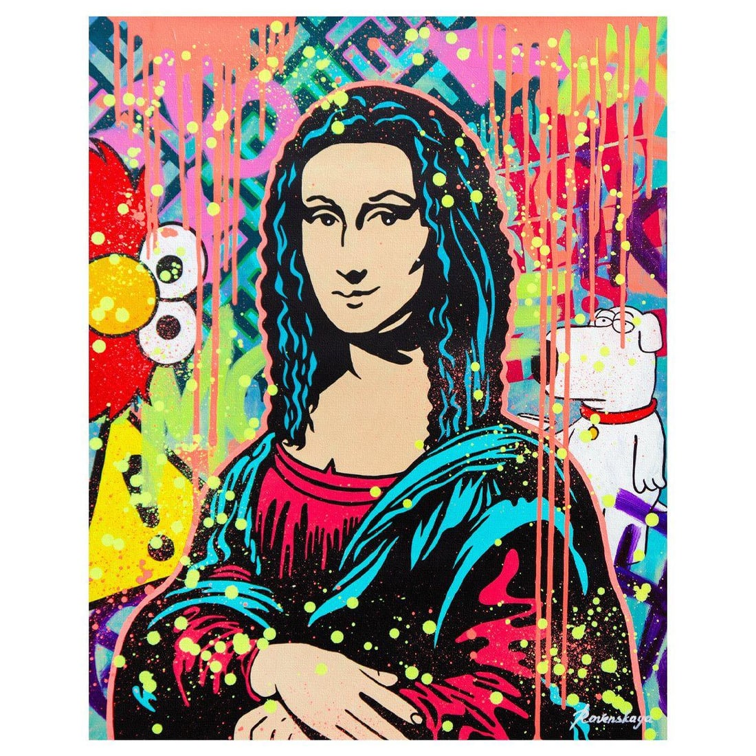 Nastya Rovenskaya- Original Oil on Canvas "Mona Reimagined: Graffiti Muse": Artist: Nastya Rovenskaya. Medium: Original Oil on Canvas. Title: Mona Reimagined: Graffiti Muse. Size: 30" x 24". Signature: Hand signed. Certificate of Authenticity: Is included. Reference#: 83720.