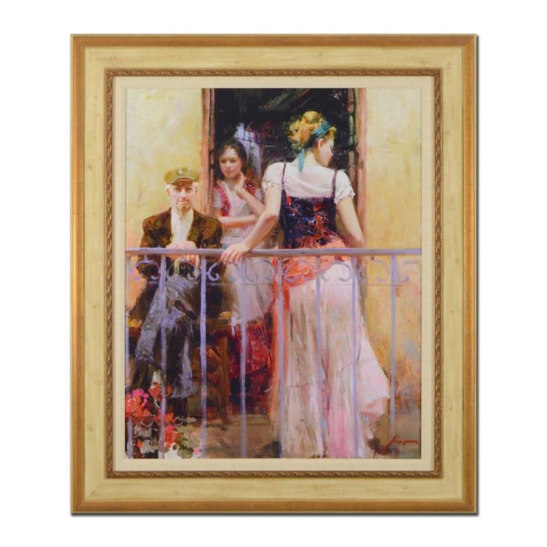 Pino (1939-2010)- Hand Embellished Giclee on Canvas "Family Time": Artist: Pino (1939-2010). Medium: Hand Embellished Giclee on Canvas. Title: Family Time. Size: 40" x 32". Measures approx. 51.5" x 43" (framed). Signature: Hand Signed and Numbered by the artist. Cert