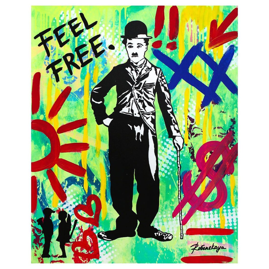 Nastya Rovenskaya- Mixed Media "Chaplin in Green" (1 of 2)