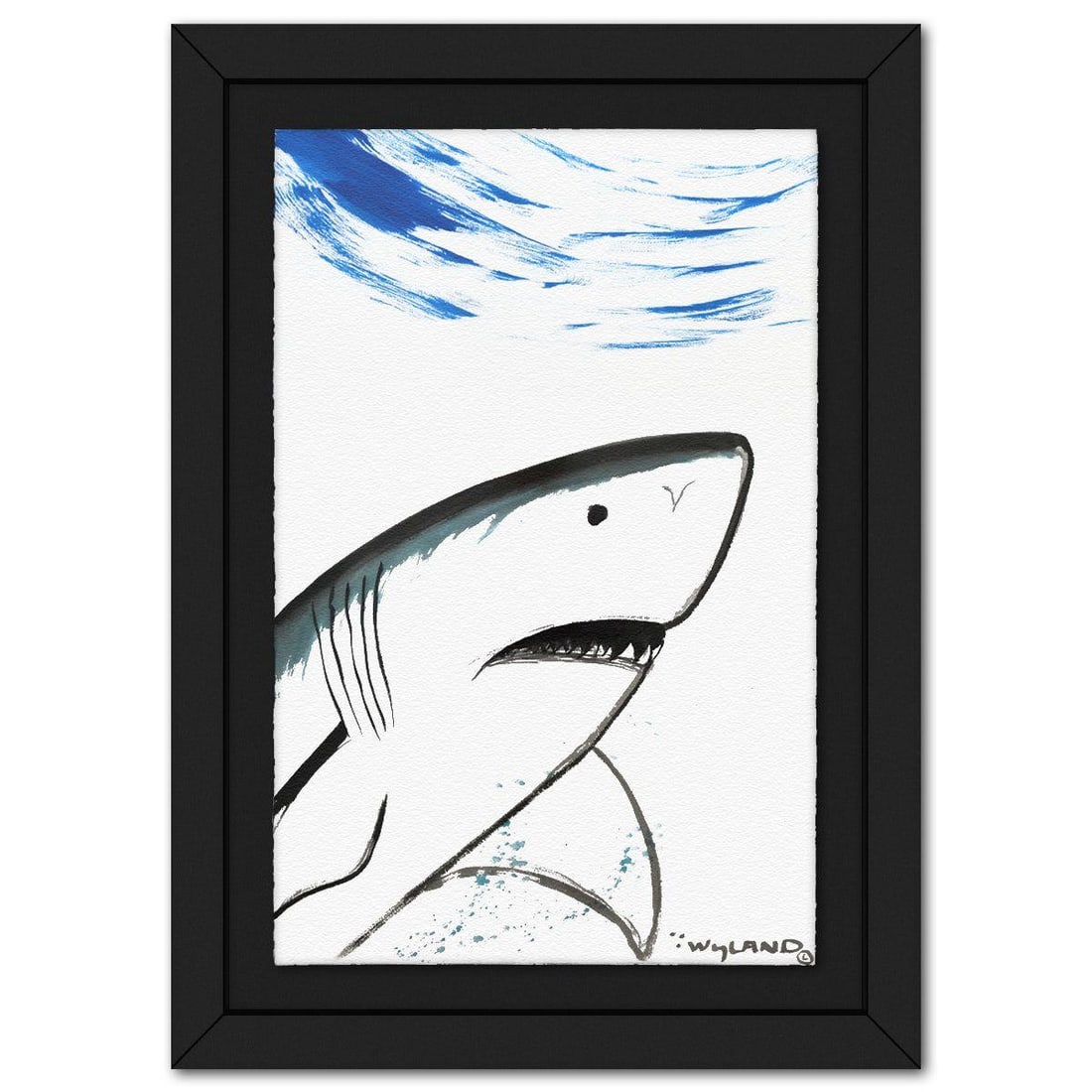 Wyland- Original Sumi Ink Painting "Shark": Artist: Wyland. Medium: Original Sumi Ink Painting. Title: Shark. Size: 40" x 26". Measures approx. 49" x 35" (framed). Signature: Hand signed by the artist. Certificate of Authenticity: Is included.
