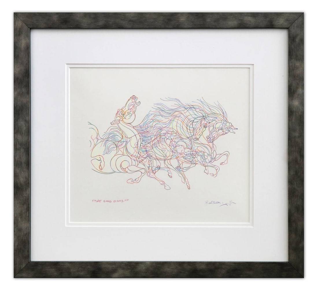 Guillaume Azoulay- Original Drawing in Color "E'tude GMCO": Artist: Guillaume Azoulay. Medium: Original Drawing in Color. Title: E'tude GMCO. Size: 11" x 13". Measures approx. 19" x 21" (framed). Signature: Hand Signed by the artist. Certificate of Authenticit