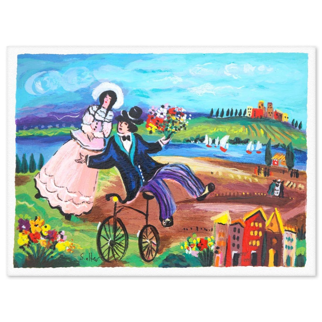 Shlmo Alter- Serigraph "Just Married": Artist: Shlmo Alter. Medium: Serigraph. Title: Just Married. Size: 13" x 10". Signature: Hand signed and numbered. Reference#: 74786.
