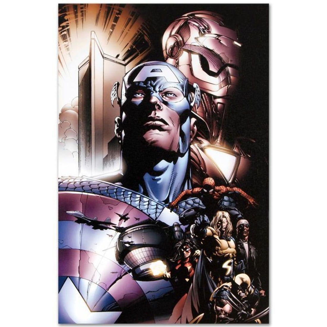 Marvel Comics "New Avengers #6" Numbered Limited Edition Giclee on Canvas by David Finch with COA.: A piece of comic book history, this limited edition, from original art by David Finch, Captain America, Iron Man, Spider-Man, Spider Woman, Sentry, Luke Cage and Wolverine. In 2003, Finch came to Marv