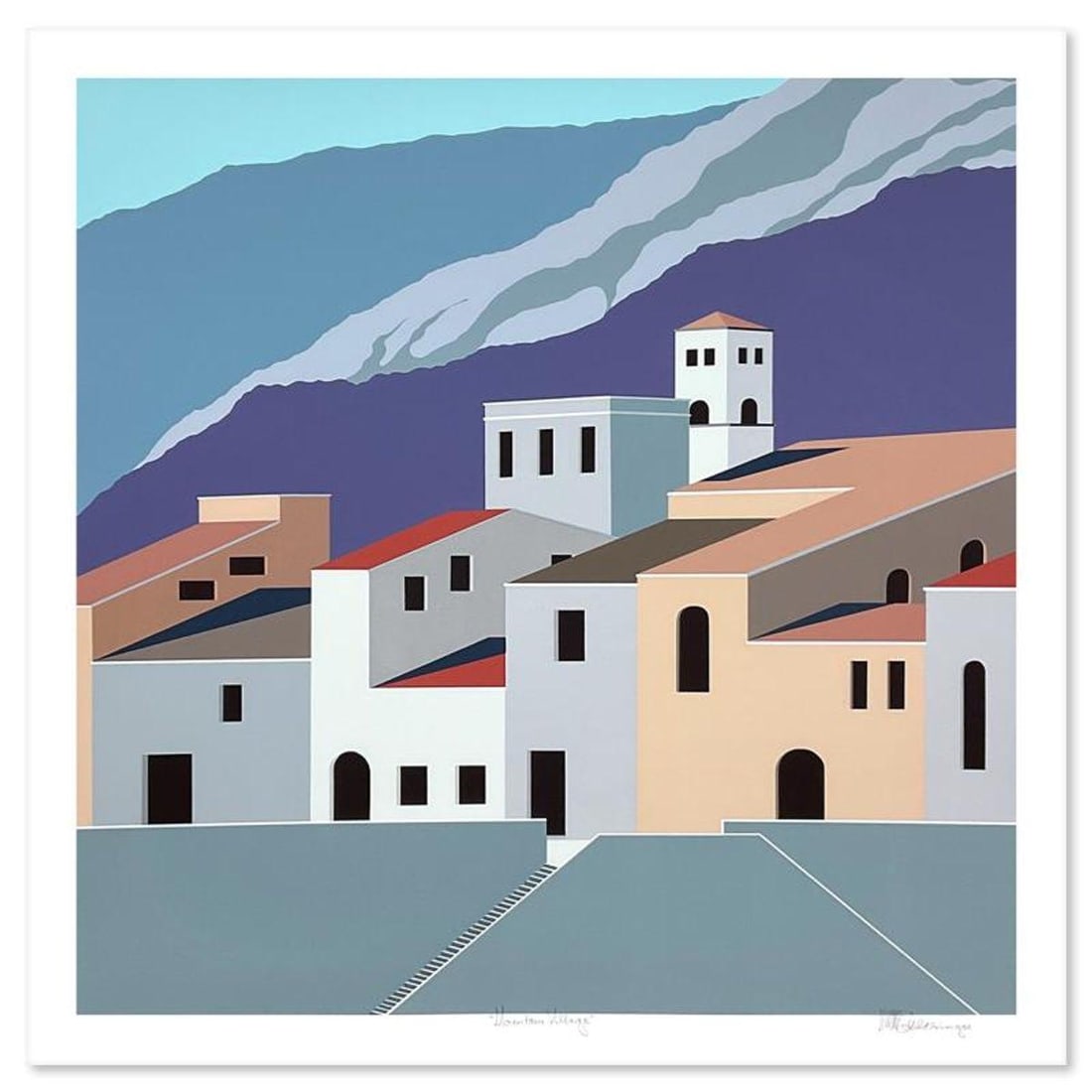 William Schlesinger (1915-2011), "Mountain Village" Limited Edition Serigraph, Numbered and Hand: Mountain Village is a limited edition serigraph on paper by William Schlesinger (1915-2011), numbered and hand signed by the artist. Includes Letter of Authenticity. Measures approx. 33.5" x 34" (bord
