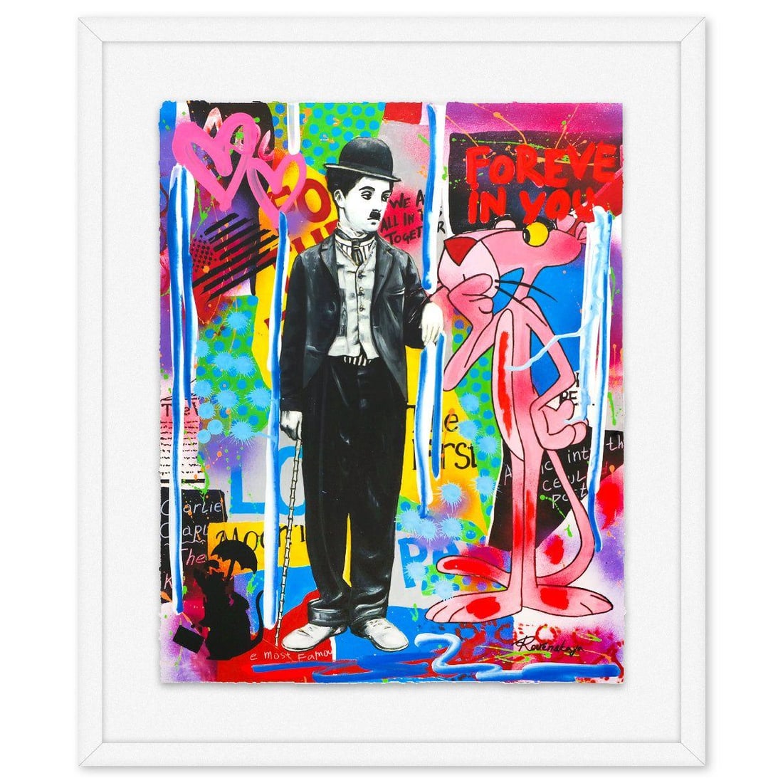 Nastya Rovenskaya- Original Mixed Media on Deckle Edge Paper "Think in Pink": Artist: Nastya Rovenskaya. Medium: Original Mixed Media on Deckle Edge Paper. Title: Think in Pink. Size: 30" x 24". Measures approx. 40" x 34" (framed). Signature: Hand Signed by the artist. Certific