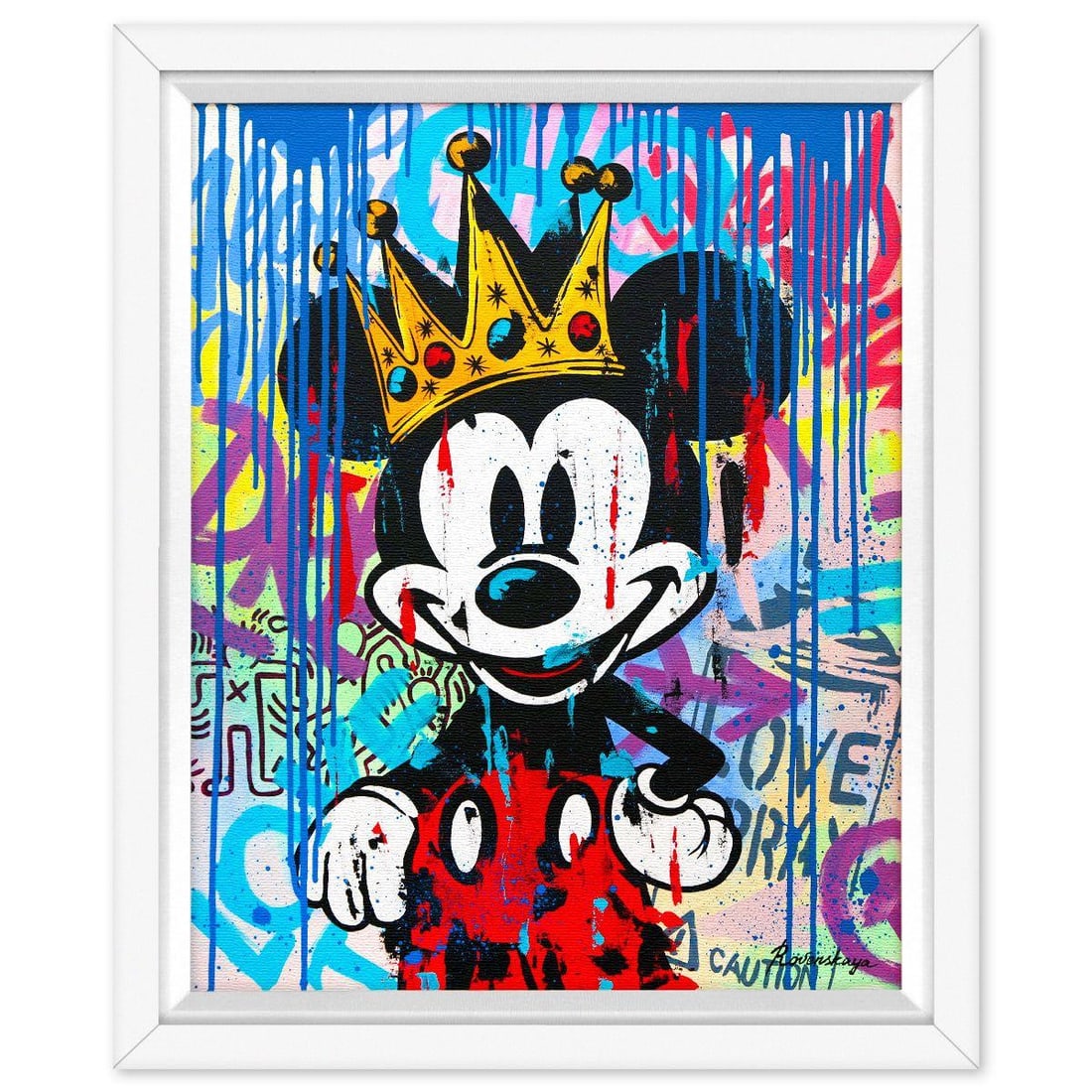 Nastya Rovenskaya- Original Oil on Canvas "Mickey's Bold World": Artist: Nastya Rovenskaya. Medium: Original Oil on Canvas. Title: Mickey's Bold World. Size: 30" x 24". Measures approx. 35" x 29" (framed). Signature: Hand signed by the artist. Certificate of Authen