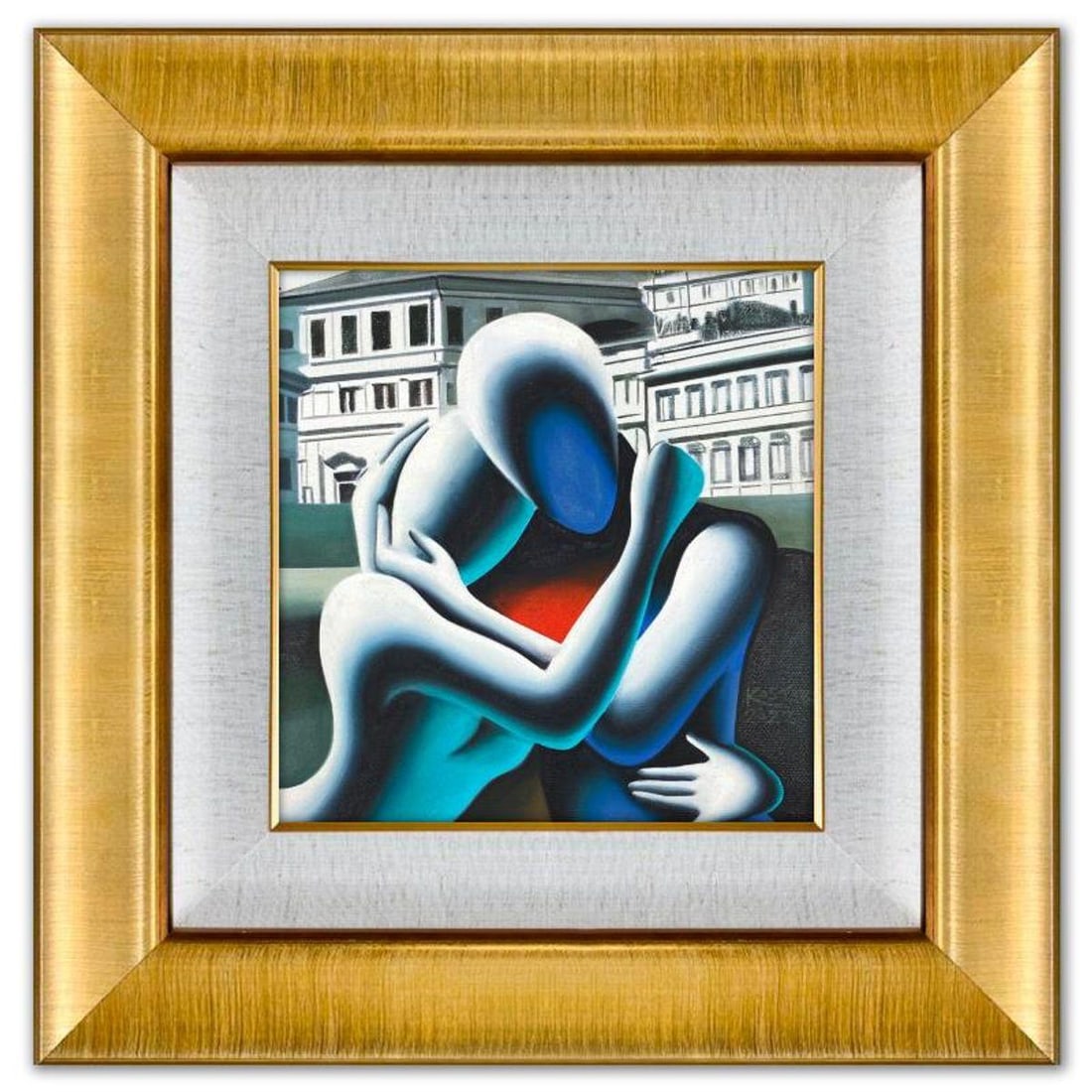 Mark Kostabi, "Beyond Togther" Framed Original Oil Painting on Canvas, Hand Signed with a: "Beyond Togther" is an original oil painting on canvas by Mark Kostabi, hand signed by the artist. This piece comes custom framed. Includes Certificate of Authenticity. Measures approx. 21.5" x 21.5"