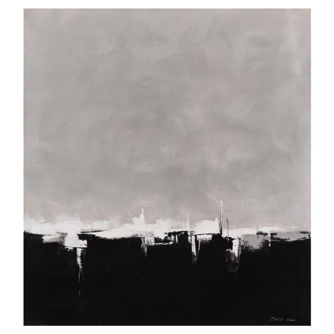 Sisi Sun, "Silver Harbor" Original Acrylic Painting on Canvas (35" x 39"), Hand Signed with Letter: "Silver Harbor" is an original acrylic painting on canvas by Richard Leung, hand signed by the artist. Includes Letter of Authenticity. Measures approx. 35" x 39" (image).