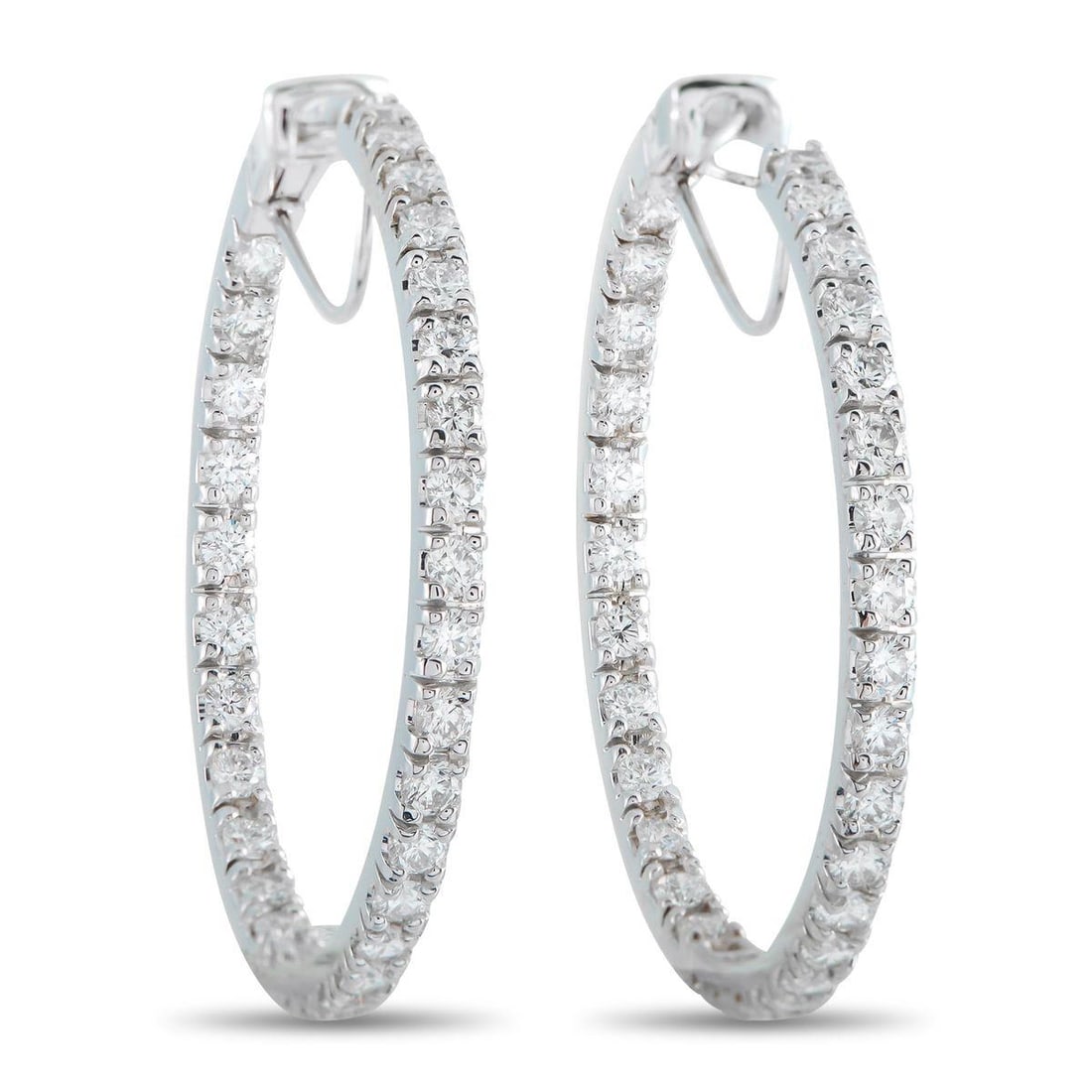 14K WHITE GOLD 5.75CT DIAMOND HOOP EARRINGS: Diamonds with a total weight of 5.75 carats make these luxury hoop earrings impossible to ignore. The classic 14K White Gold setting allows them to complement any outfit while allowing the sparkling g