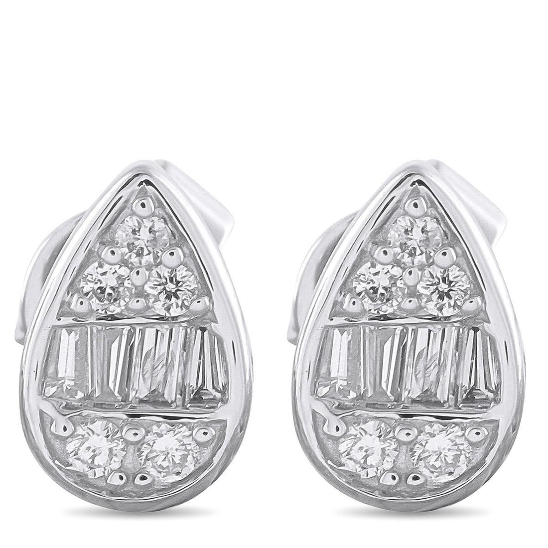 14K WHITE GOLD 0.35CT DIAMOND CLUSTER PEAR STUD EARRINGS: A 14K White Gold teardrop shaped setting makes these earrings an instant classic. At the center, a creative arrangement of Diamonds totaling 0.35 carats allows them to effortlessly catch the light eve