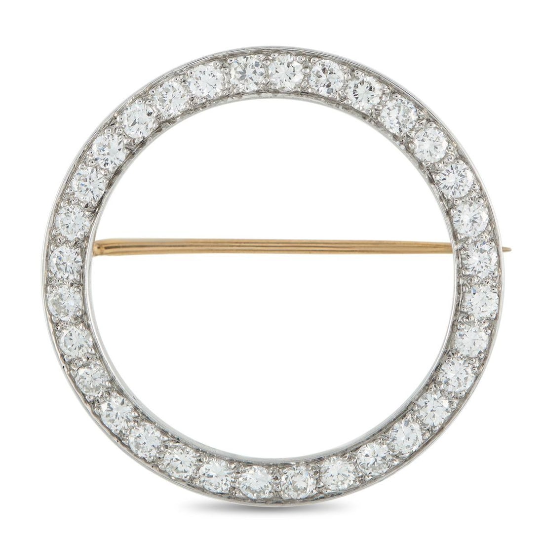 TIFFANY & CO. PLATINUM 2.0CT DIAMOND ETERNITY PIN: Add a touch of sparkle to any hat, lapel, or scarf with this exquisite Tiffany & Co. eternity pin. Meant to symbolize the infinite nature of eternal love, Diamonds with a total weight of 2.0 carats ma