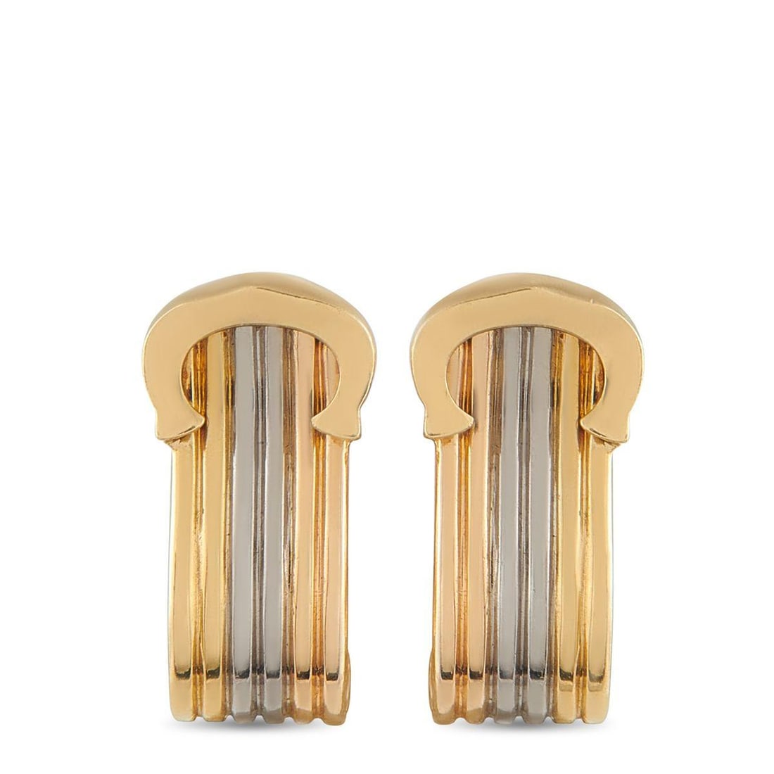 CARTIER TRINITY 18K ROSE, WHITE AND YELLOW GOLD CLIP-ON EARRINGS: An understated design makes these Cartier Trinity earrings the perfect way to add a touch of luxury to any ensemble. Crafted from 18K Rose Gold, 18K Yellow Gold, and 18K White Gold, bands of contrasti