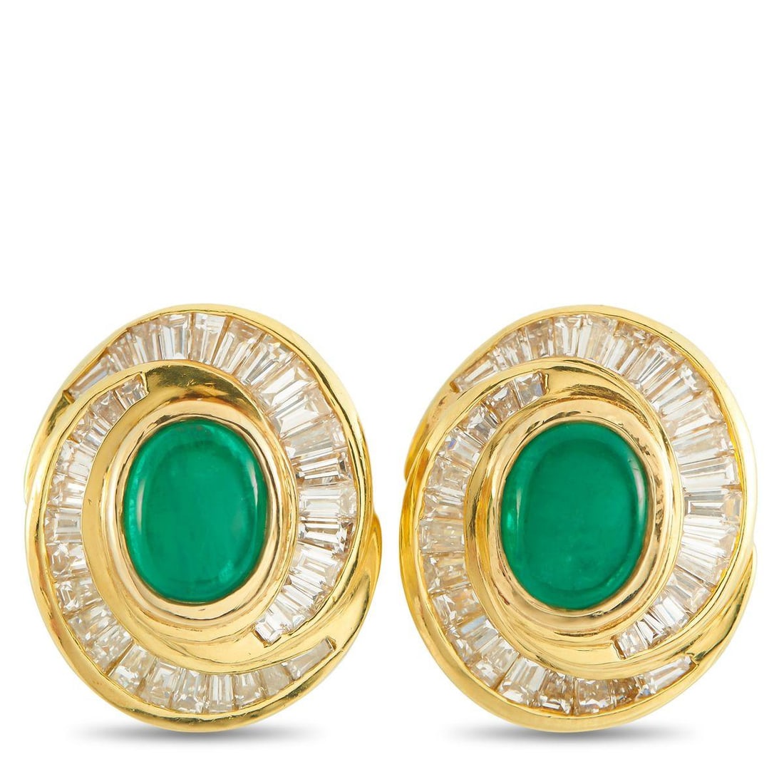 18K YELLOW GOLD 3.40CT DIAMOND AND EMERALD CLIP-ON EARRINGS (1 of 3)