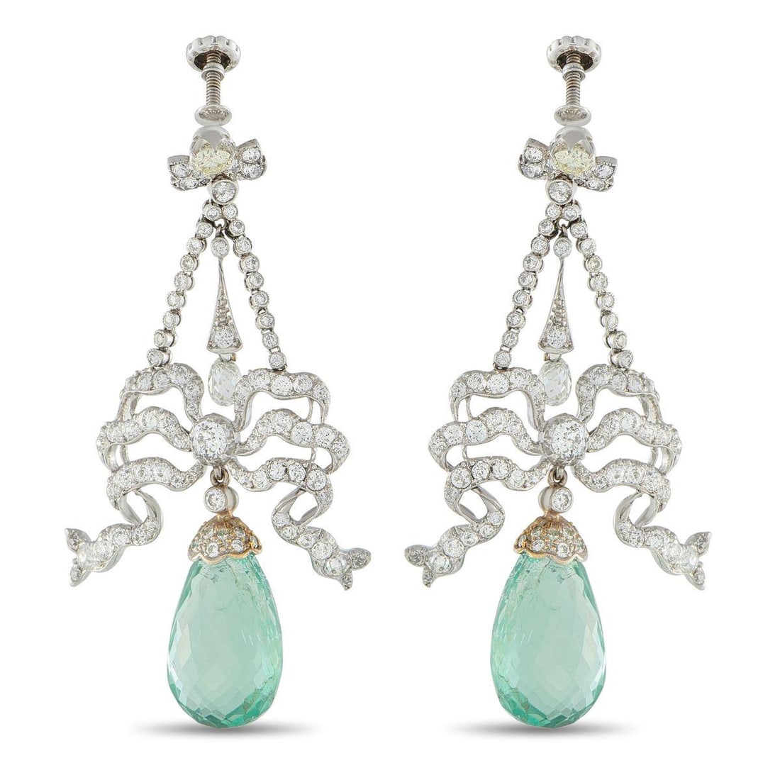 14K WHITE GOLD 6.0CT DIAMOND AND EMERALD EARRINGS (1 of 3)