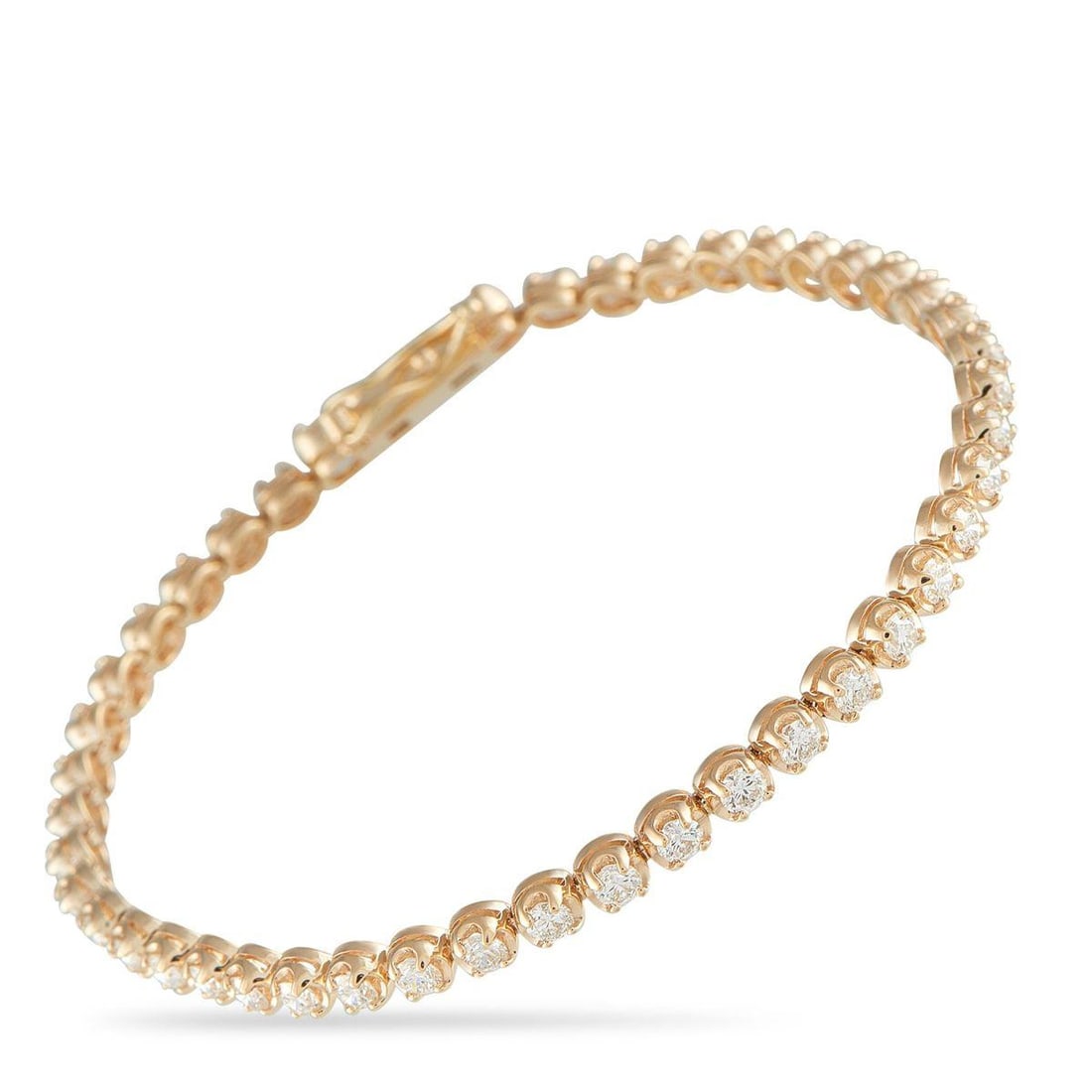 14K YELLOW GOLD 3.40CT LAB-GROWN DIAMOND TENNIS BRACELET: This luxurious bracelet will continually make a sparkling statement. A series of round-cut Lab Grown Diamonds with a total weight of 3.40 carats make it endlessly impressive. Crafted from 14K Yellow G