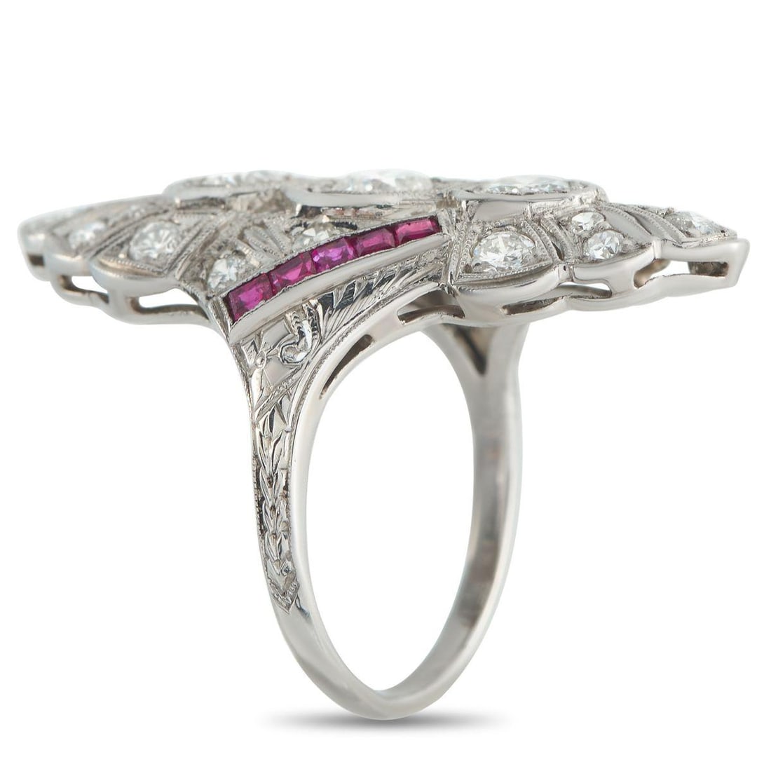 PLATINUM 1.0CT DIAMOND AND RUBY RING - 2