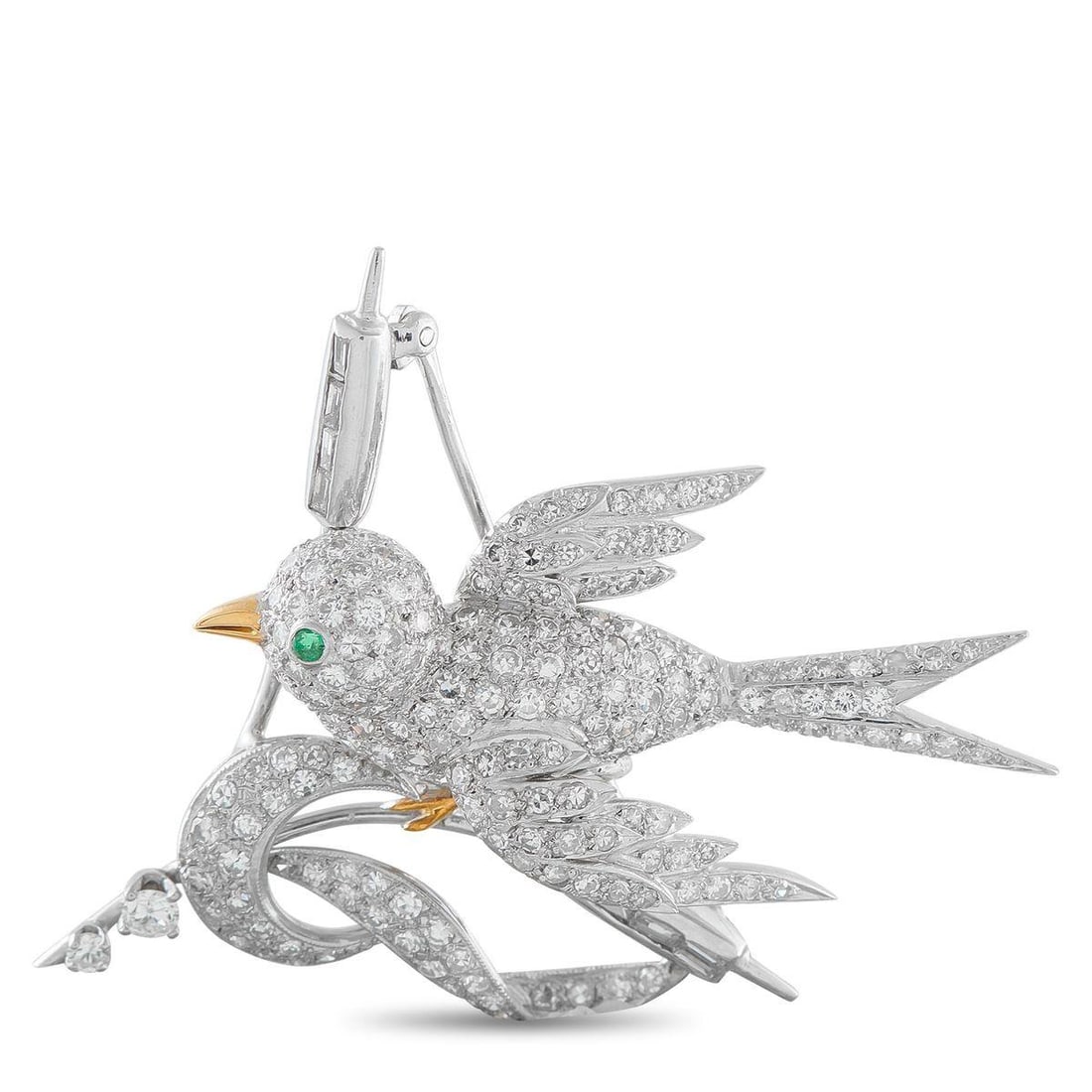 PLATINUM 2.70CT DIAMOND BIRD BROOCH: This luxury brooch resembles a graceful bird in flight. Crafted from Platinum, Diamonds with a total weight of 2.70 carats make it a luxury piece that will continually capture your imagination. It mea