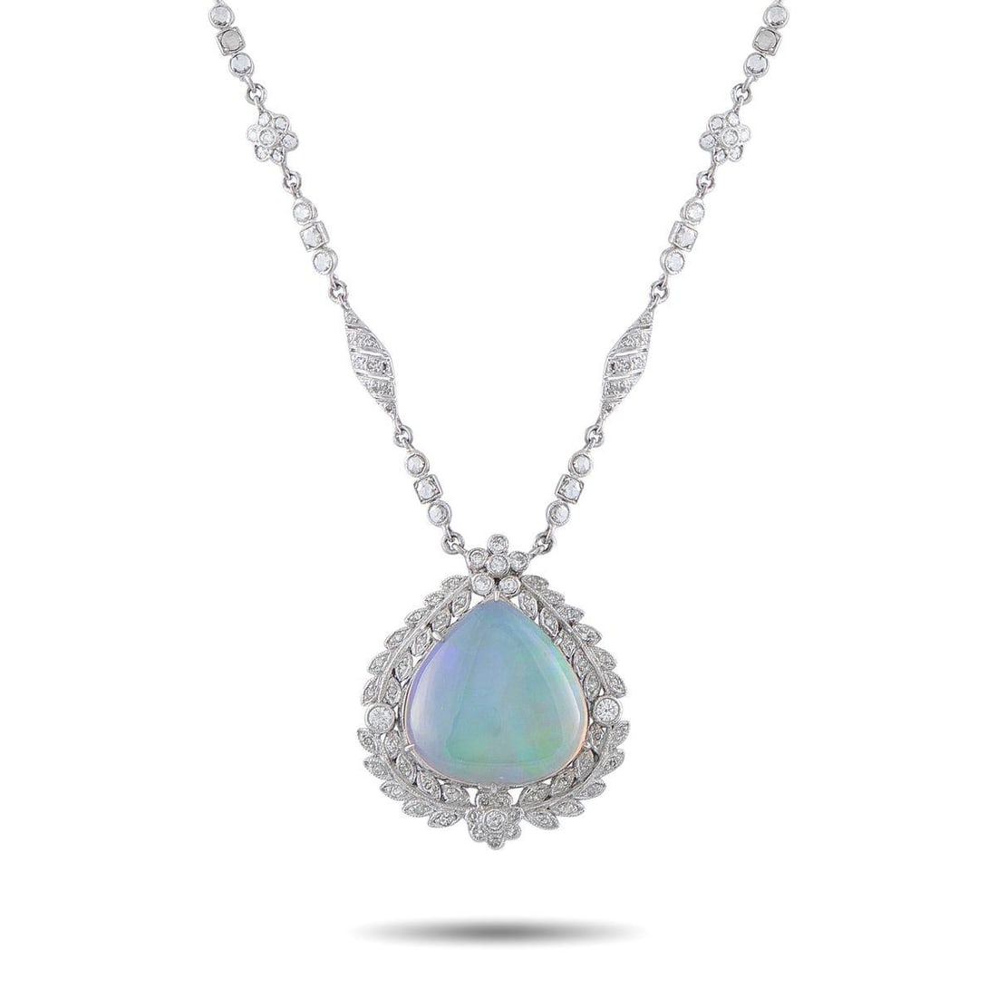 PLATINUM 3.12CT DIAMOND AND OPAL PENDANT NECKLACE (1 of 4)