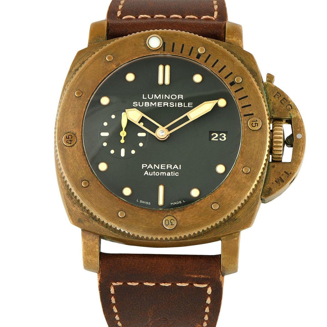 OFFICINE PANERAI SUBMERSIBLE 1950 3 DAYS BRONZO WATCH: With only 1,000 pieces produced, the limited edition Submersible 1950 PAM00382 highlights Panerai's skill in combining rugged design with precise watchmaking. This stunning timepiece features a 47mm b
