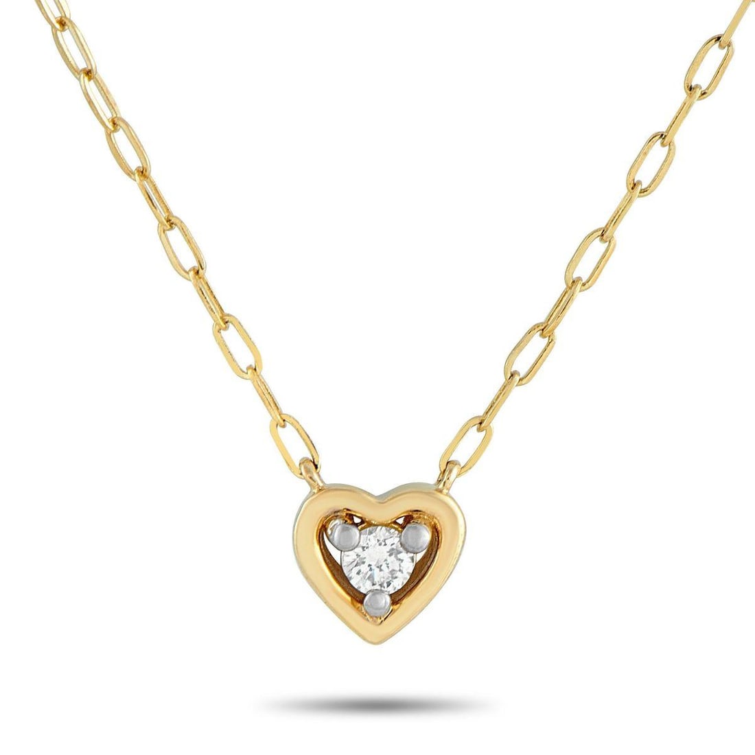 14K YELLOW GOLD 0.10CT DIAMOND HEART NECKLACE: Perfect for everyday wear, layering with other necklaces, or as a gift. This piece delivers a minimalist chic appeal with its elongated oval links that form an 18-inch-long chain. The petite heart pen