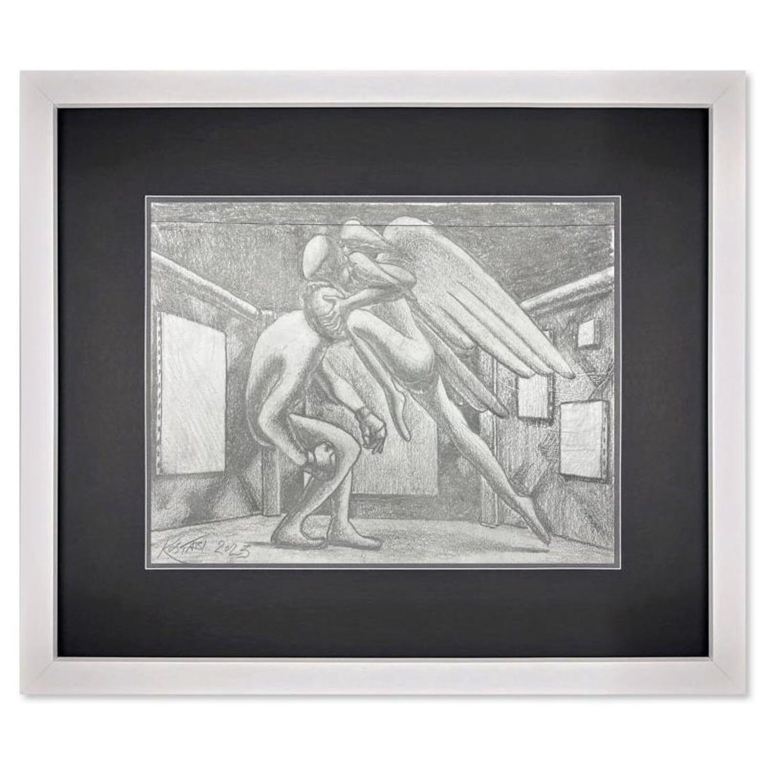 Mark Kostabi, "Pressure Point" Framed Original Drawing on Paper, Hand Signed with Certificate of: "Pressure Point" is an original drawing on paper by Mark Kostabi, hand signed by the artist. This piece comes custom framed and includes a certificate of authenticity. Measures approximately 14" x 17.