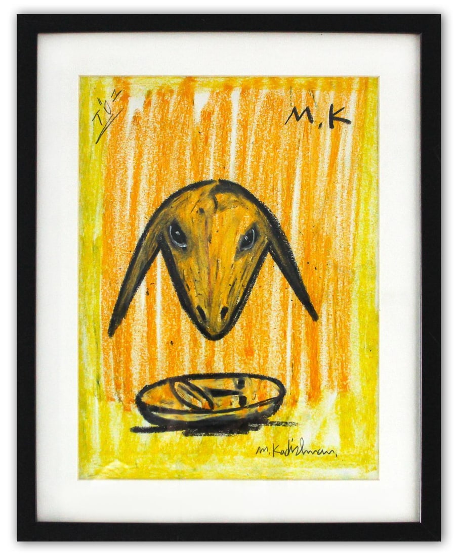 Menashe Kadishman- Pastel on Paper "Untitled": Artist: Menashe Kadishman. Medium: Pastel on Paper. Title: Untitled. Size: 16.5" x 12". Measures approx. 19.5" x 15.5" (framed). Signature: Hand Signed by the artist. Certificate of Authenticity: Is i