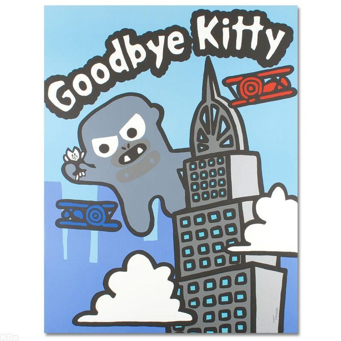 Goodbye Kitty Limited Edition Lithograph (32.5" x 42") by Todd Goldman, Numbered and Hand Signed: Pop artist Todd Goldman is known all across the globe for his whip-smart and wickedly funny puns and pictures! "Goodbye Kitty" is a limited edition lithograph on paper, numbered and hand signed by Tod