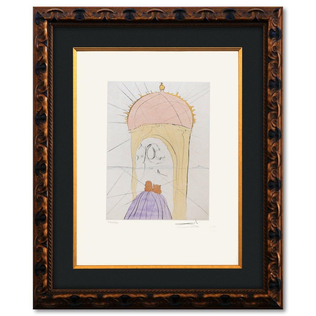 Salvador Dali- Original Lithograph "The Museum of Genius and Whim": Artist: Salvador Dali. Medium: Original Lithograph. Title: The Museum of Genius and Whim. Size: 25" x 19". Measures approx. 24" x 28" (framed). Signature: Hand signed and numbered. Certificate of Auth