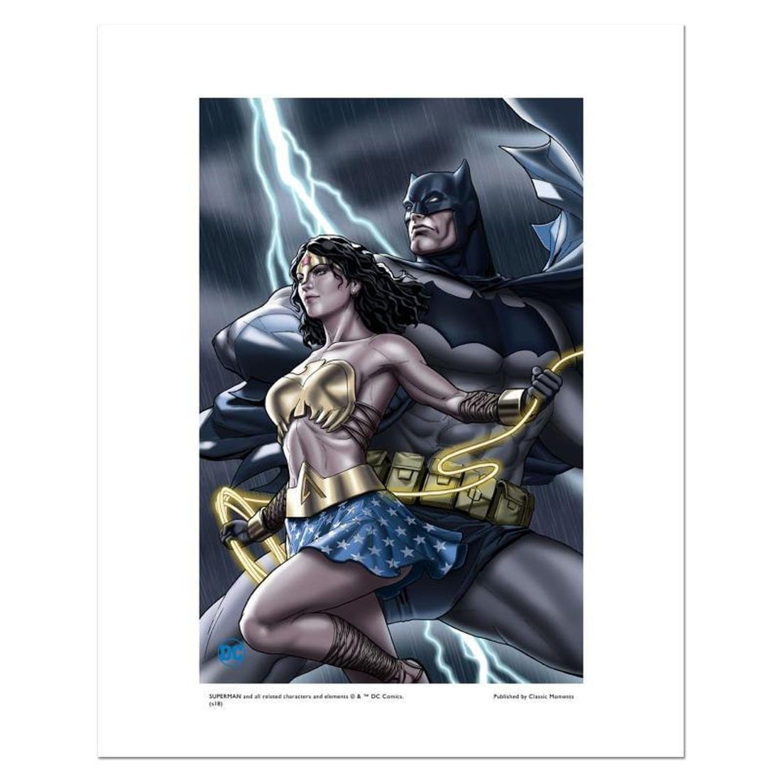 DC Comics, "Batman and Wonder Woman" Numbered Limited Edition Giclee with Certificate of: Batman and Wonder Woman is a limited edition giclee on paper licensed by DC Comics. Based on variant cover art done by Stanley Lau for the 2015 comic "Dark Knight III: The Master Race" of the same tit