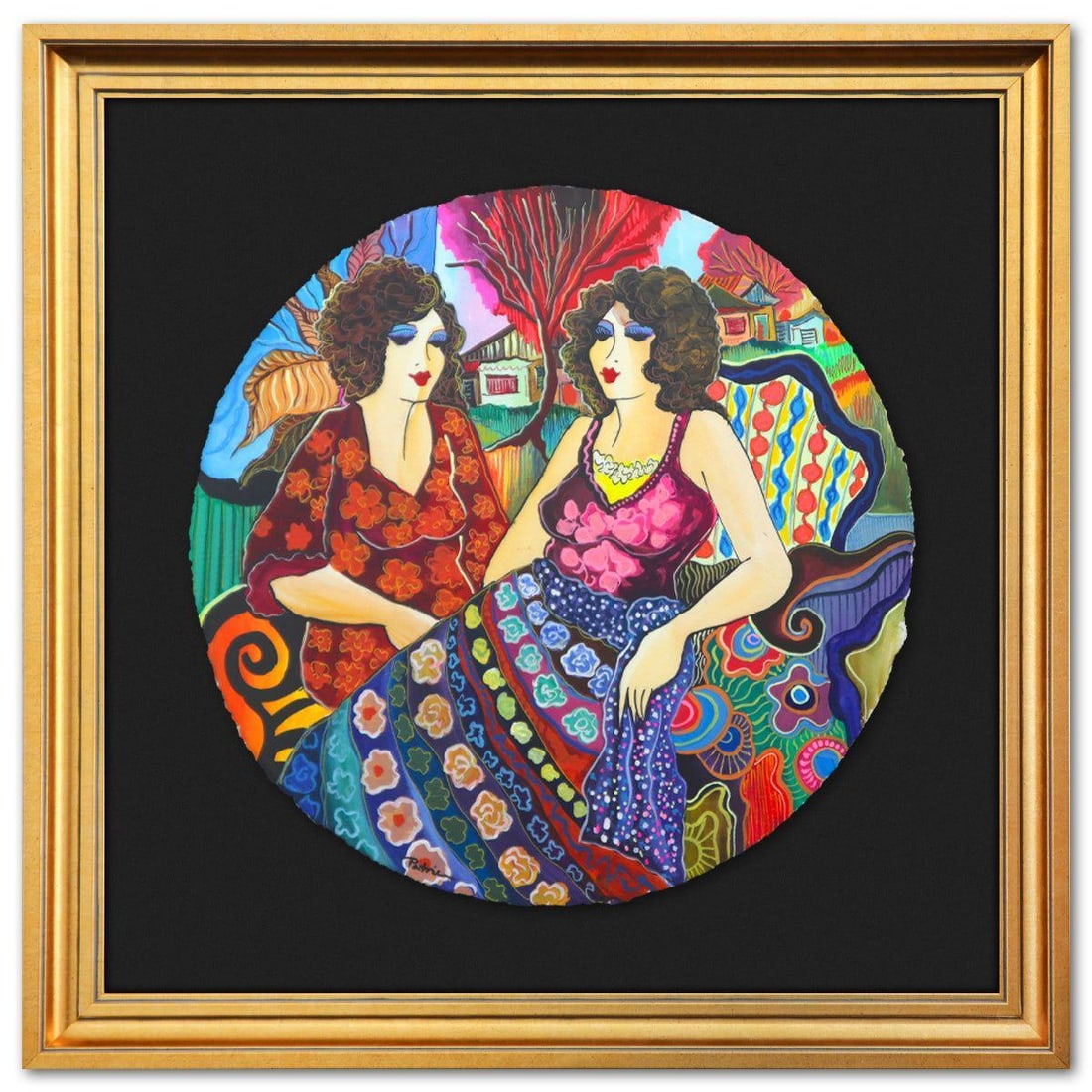 Patricia Govezensky- Original Watercolor "Neon Reverie": Artist: Patricia Govezensky. Medium: Original Watercolor. Title: Neon Reverie. Size: 16" x 16". Measures approx. 23" x 23" (framed). Signature: Hand signed. Certificate of Authenticity: Is included. R