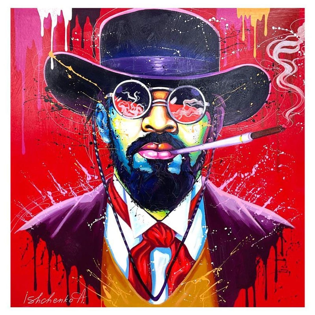 Alexander Ishchenko, "Django" Original Acrylic Painting on Canvas, Hand Signed with Letter: "Django" is an original acrylic painting on canvas by Alexander Ishchenko, hand signed by the artist. Includes Letter of Authenticity. Measures approx. 36" x 36" (image).