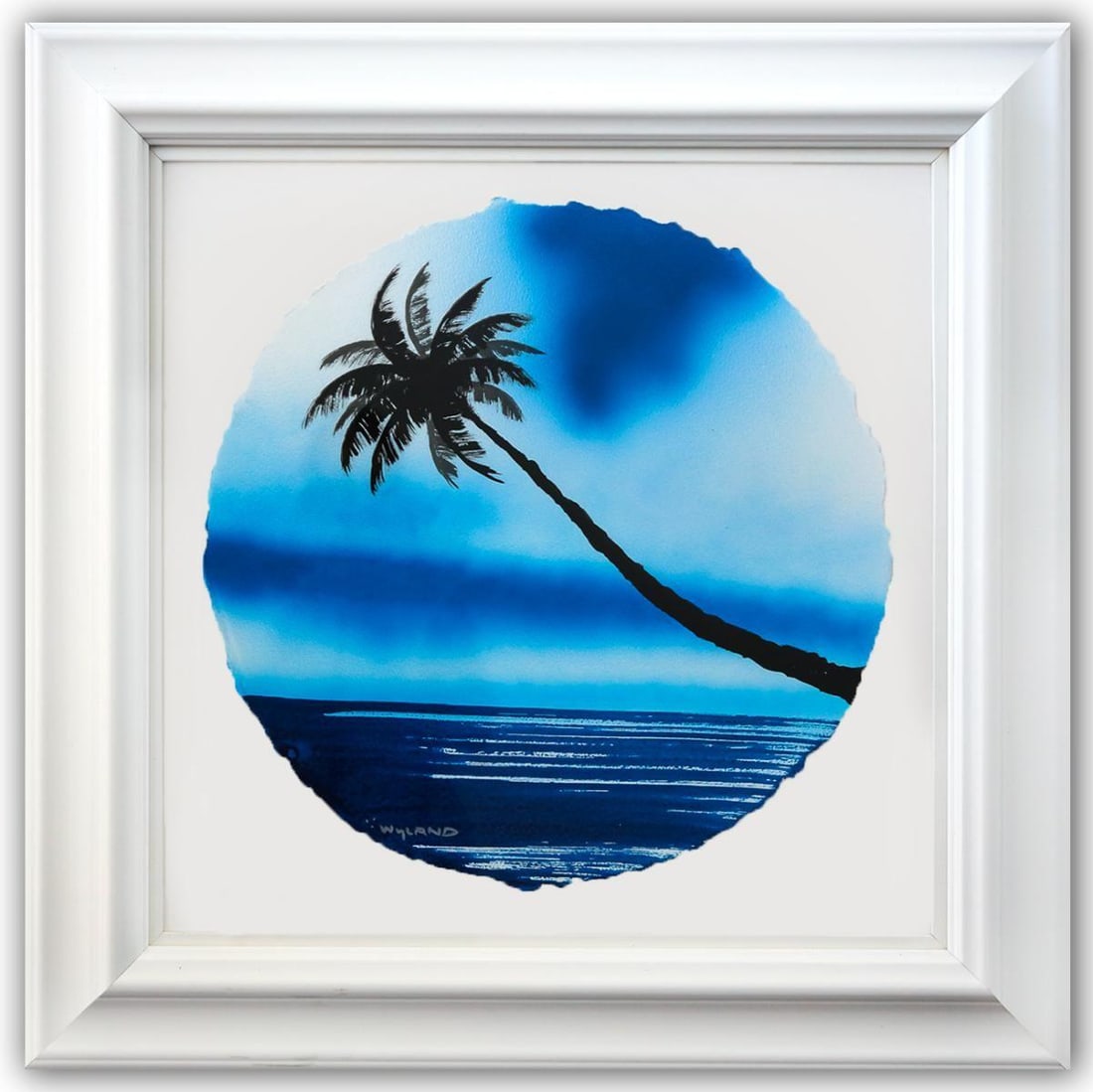 Wyland- Original Watercolor Painting on Deckle Edge Paper "Palm Tree": Artist: Wyland. Medium: Original Watercolor Painting on Deckle Edge Paper. Title: Palm Tree. Size: 19" x 19". Measures approx. 30" x 30" (framed). Signature: Hand Signed by the artist. Certificate of