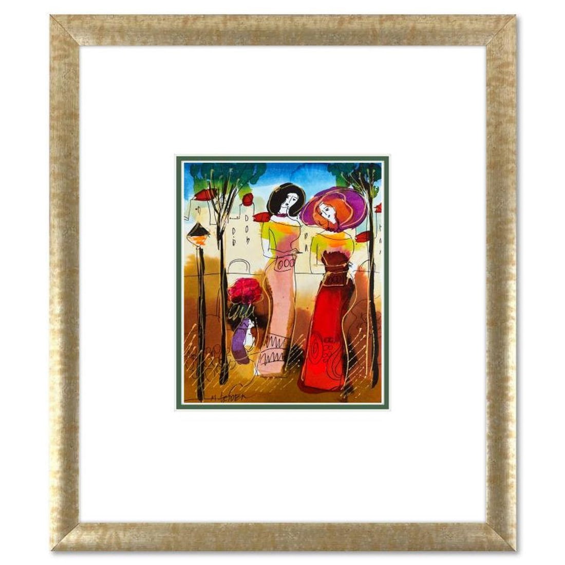 Moshe Leider, Framed Original Mixed Media Watercolor Painting, Hand Signed with Letter of (1 of 2)