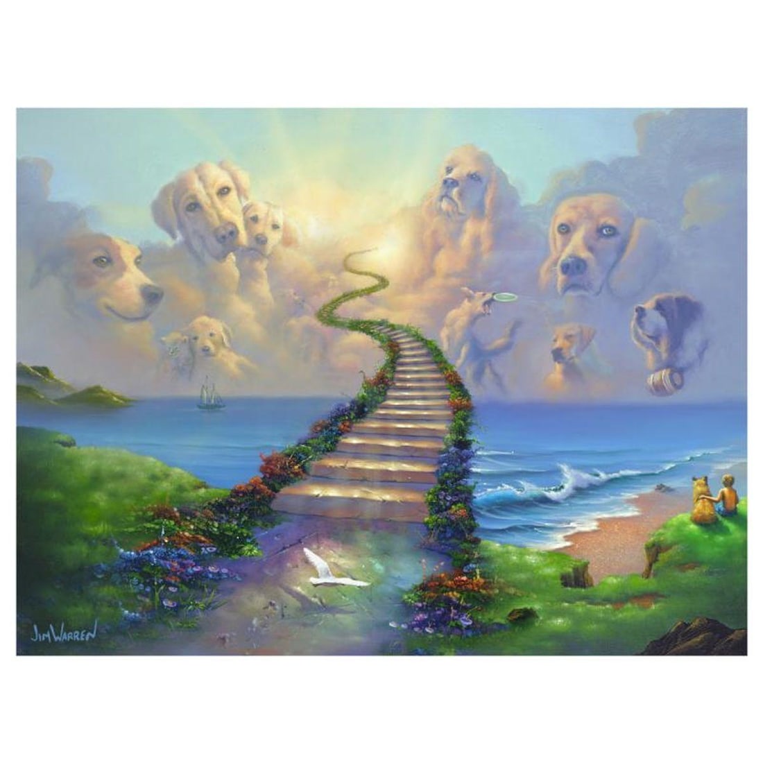Jim Warren, "Remembering the Rainbow Bridge" Hand Signed, Artist Embellished AP Limited Edition: Remembering the Rainbow Bridge is an AP numbered, artist embellished limited edition giclee on canvas by Jim Warren. The piece is hand signed and accompanied by a letter of authenticity. Measures appr