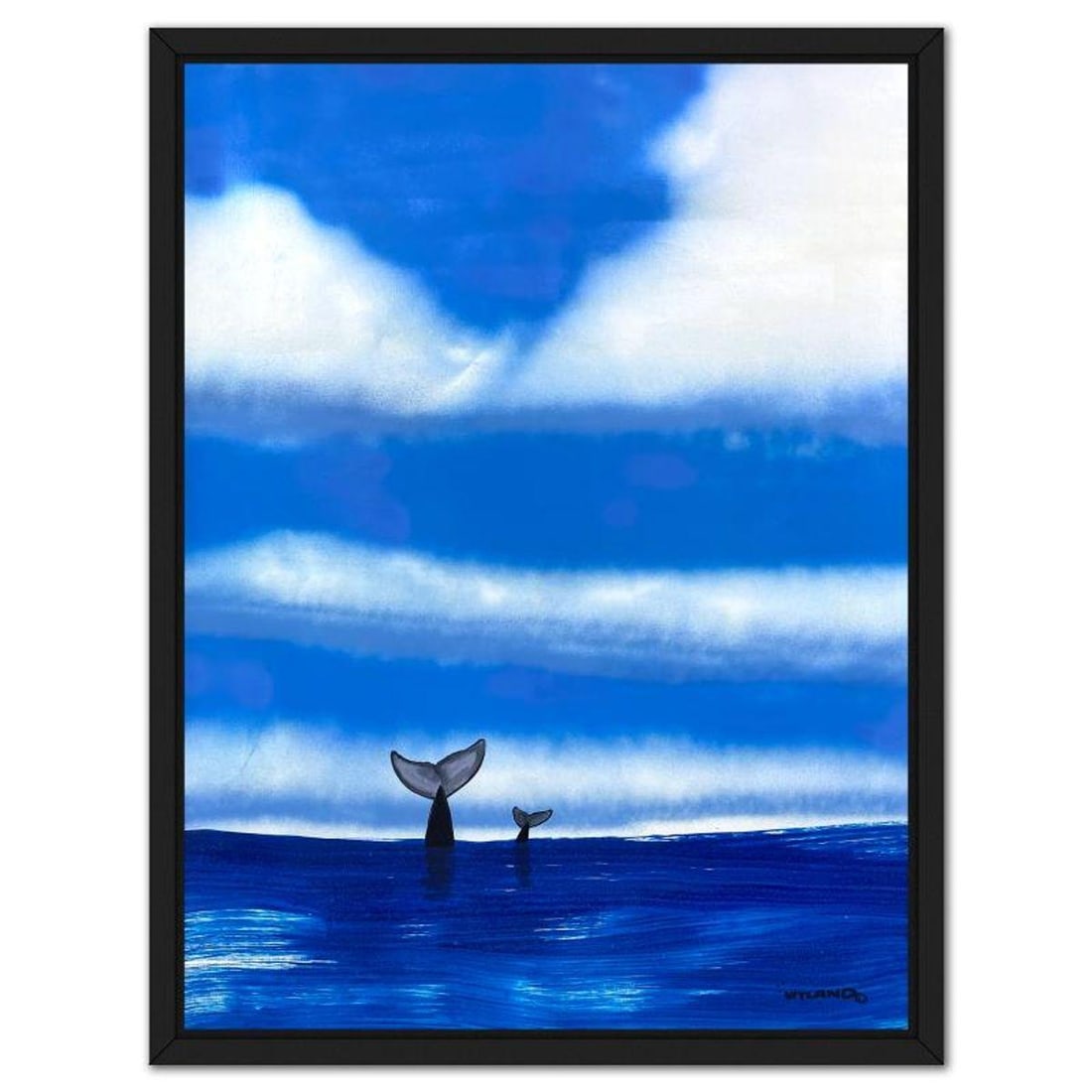 Wyland, "Whale Tails" Framed Original Acrylic Painting on Canvas, Hand Signed with a Letter of: "Whale Tails" is an original acrylic painting on canvas by Wyland, hand signed by the artist. This piece comes custom framed. Includes Letter of Authenticity. Measures approx. 54" x 42" (frame), 51" x