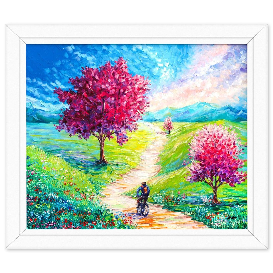 Svyatoslav Shyrochuk- Original Oil on Canvas "Stroll Beneath the Cherry Skies": Artist: Svyatoslav Shyrochuk. Medium: Original Oil on Canvas. Title: Stroll Beneath the Cherry Skies. Size: 20" x 24". Measures approx. 24" x 28.5" (framed). Signature: Hand Signed. Certificate of Aut